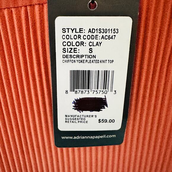Adrianna Papell Chiffon Yoke Pleated Knit Top= Women's Small - Picture 4 of 4